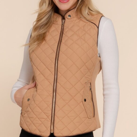 Suede Piping Quilted Padding Vest - Picture 1 of 7